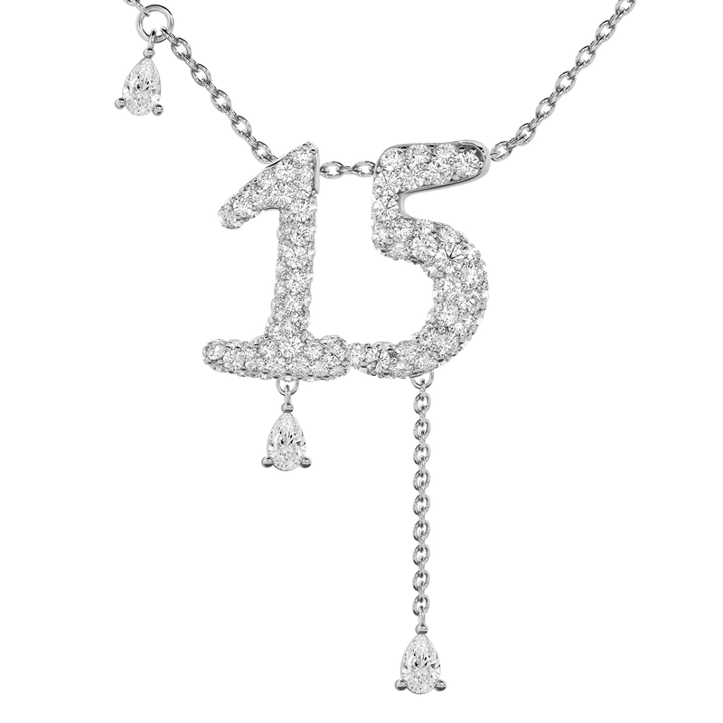 15 Pavé Diamond Numerology Necklace White Gold 20mm by Logan Hollowell Jewelry