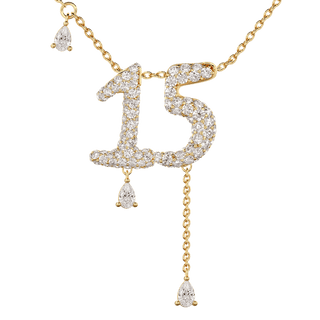 15 Pavé Diamond Numerology Necklace Yellow Gold 20mm by Logan Hollowell Jewelry