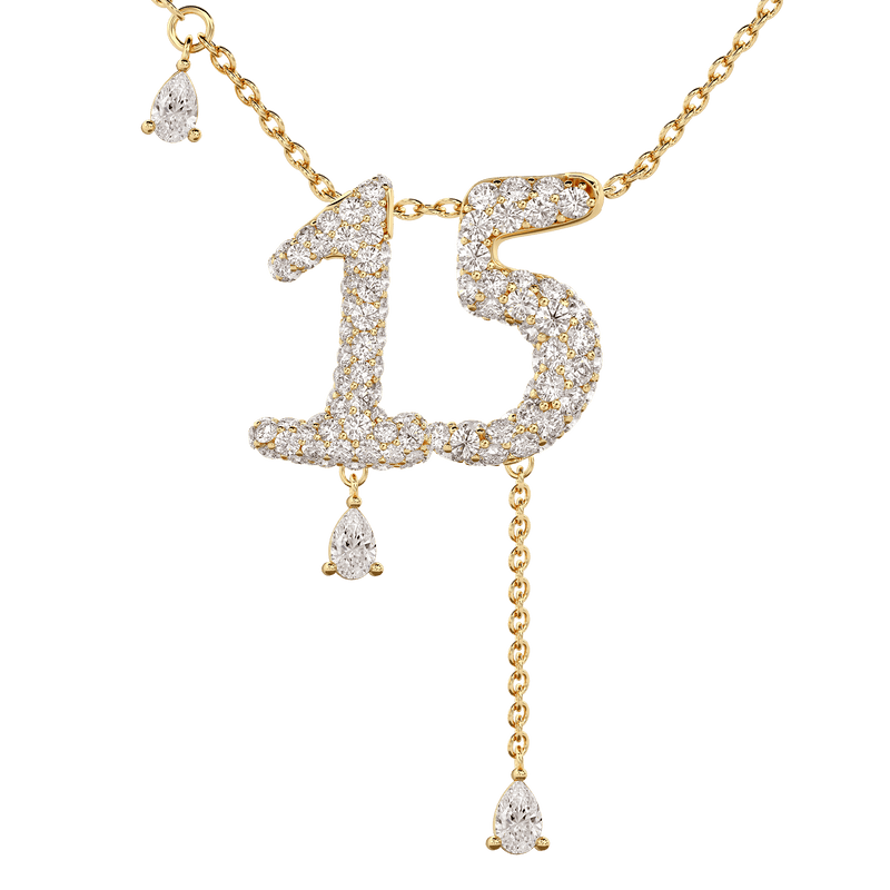 15 Pavé Diamond Numerology Necklace Yellow Gold 20mm by Logan Hollowell Jewelry