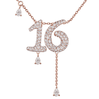 16 Pavé Diamond Numerology Necklace Rose Gold 20mm by Logan Hollowell Jewelry