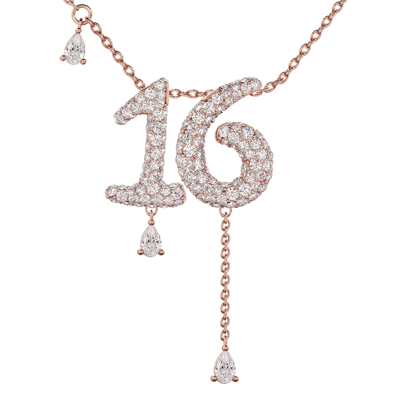 16 Pavé Diamond Numerology Necklace Rose Gold 20mm by Logan Hollowell Jewelry