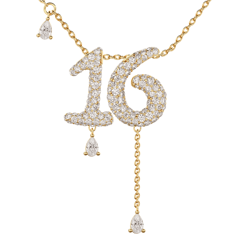 16 Pavé Diamond Numerology Necklace Yellow Gold 20mm by Logan Hollowell Jewelry