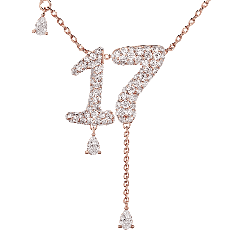 17 Pavé Diamond Numerology Necklace Rose Gold 20mm by Logan Hollowell Jewelry