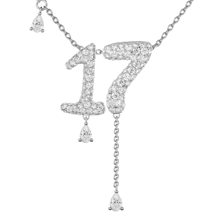 17 Pavé Diamond Numerology Necklace White Gold 20mm by Logan Hollowell Jewelry