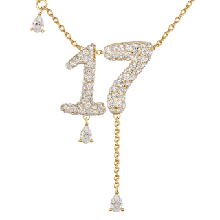 17 Pavé Diamond Numerology Necklace Yellow Gold 20mm by Logan Hollowell Jewelry