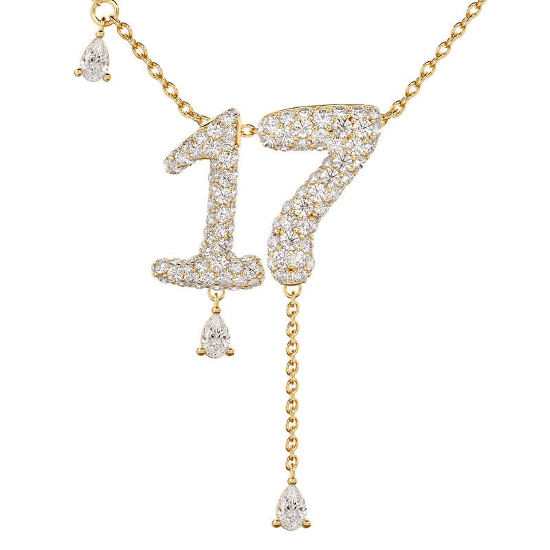 17 Pavé Diamond Numerology Necklace Yellow Gold 20mm by Logan Hollowell Jewelry