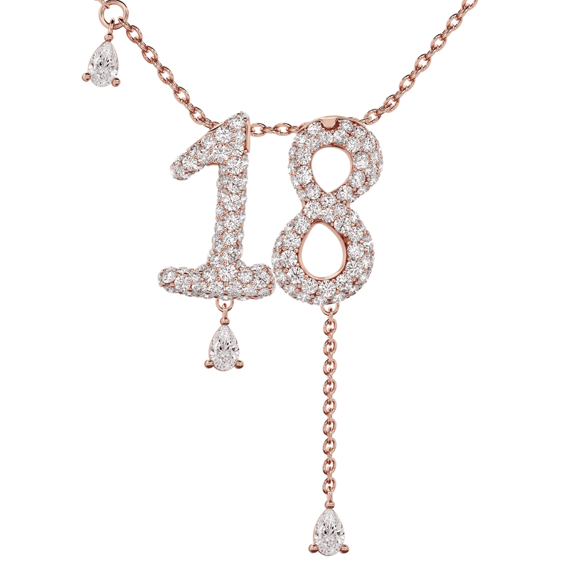 18 Pavé Diamond Numerology Necklace Rose Gold 20mm by Logan Hollowell Jewelry