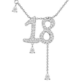 18 Pavé Diamond Numerology Necklace White Gold 20mm by Logan Hollowell Jewelry