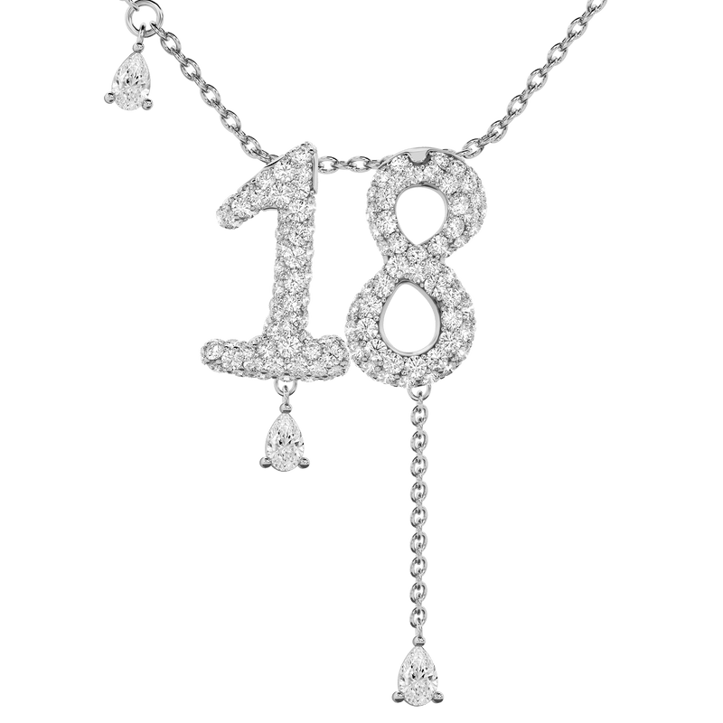 18 Pavé Diamond Numerology Necklace White Gold 20mm by Logan Hollowell Jewelry