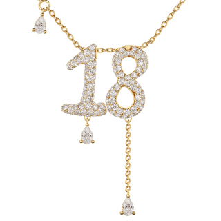 18 Pavé Diamond Numerology Necklace Yellow Gold 20mm by Logan Hollowell Jewelry