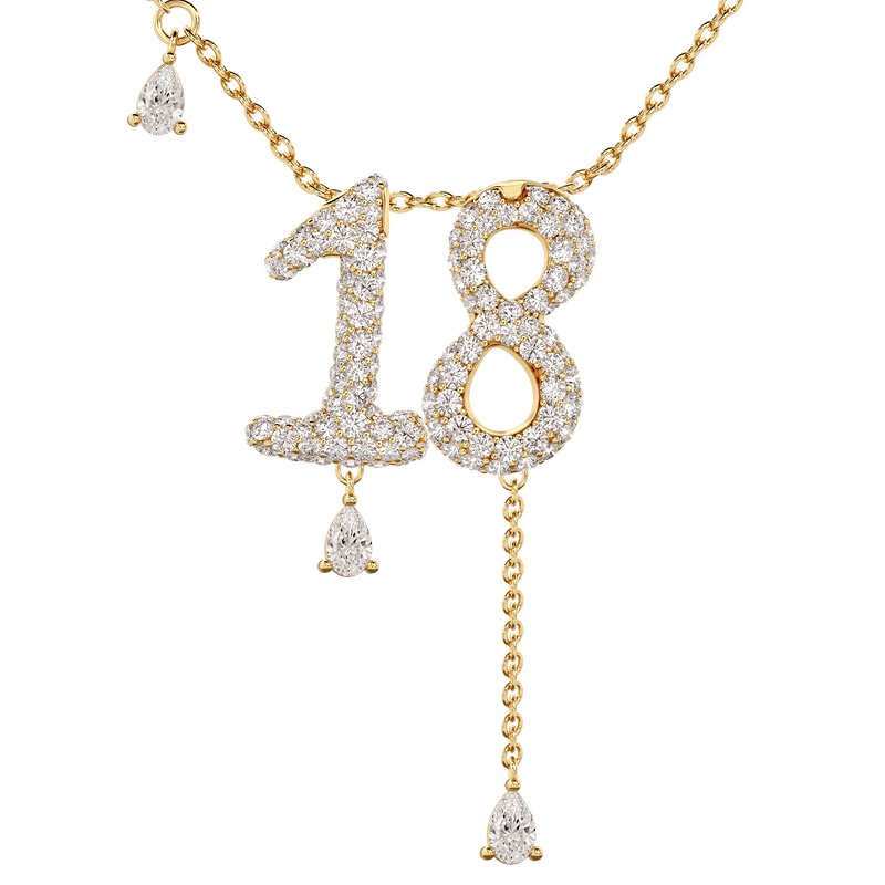 18 Pavé Diamond Numerology Necklace Yellow Gold 20mm by Logan Hollowell Jewelry