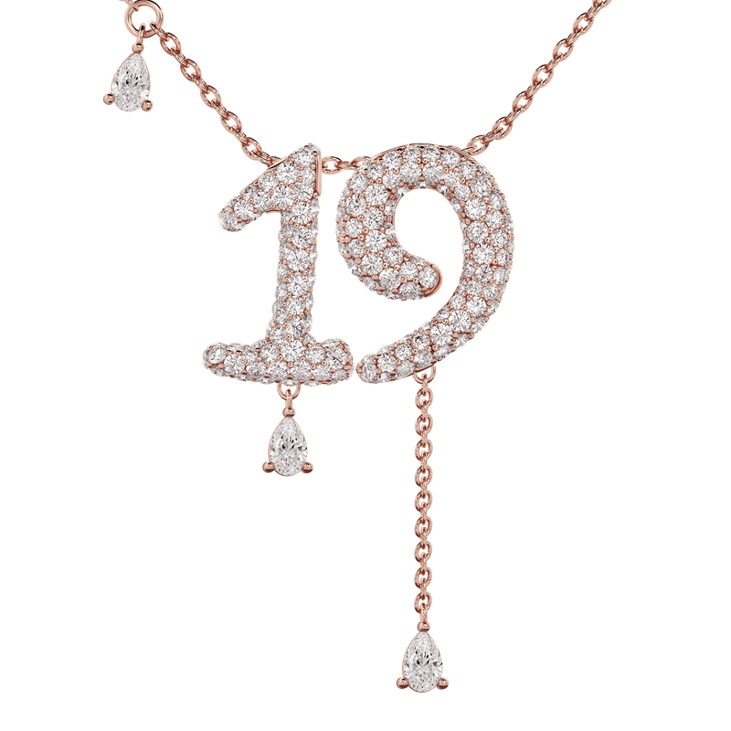 19 Pavé Diamond Numerology Necklace Rose Gold 20mm by Logan Hollowell Jewelry