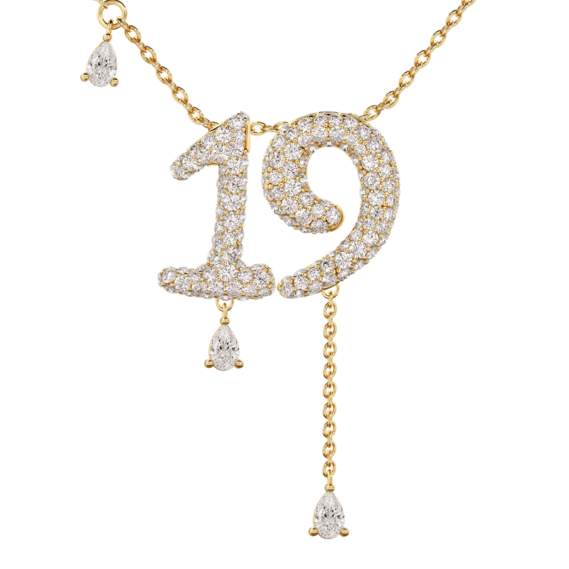 19 Pavé Diamond Numerology Necklace Yellow Gold 20mm by Logan Hollowell Jewelry