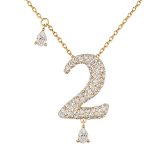 2 Pavé Diamond Numerology Necklace Yellow Gold 20mm by Logan Hollowell Jewelry