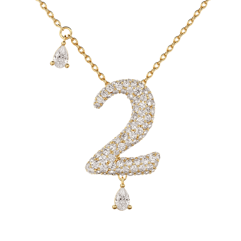2 Pavé Diamond Numerology Necklace Yellow Gold 20mm by Logan Hollowell Jewelry