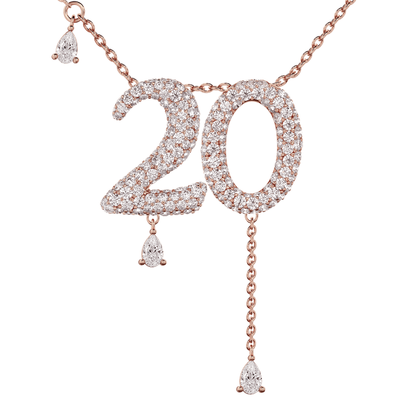 20 Pavé Diamond Numerology Necklace Rose Gold 20mm by Logan Hollowell Jewelry