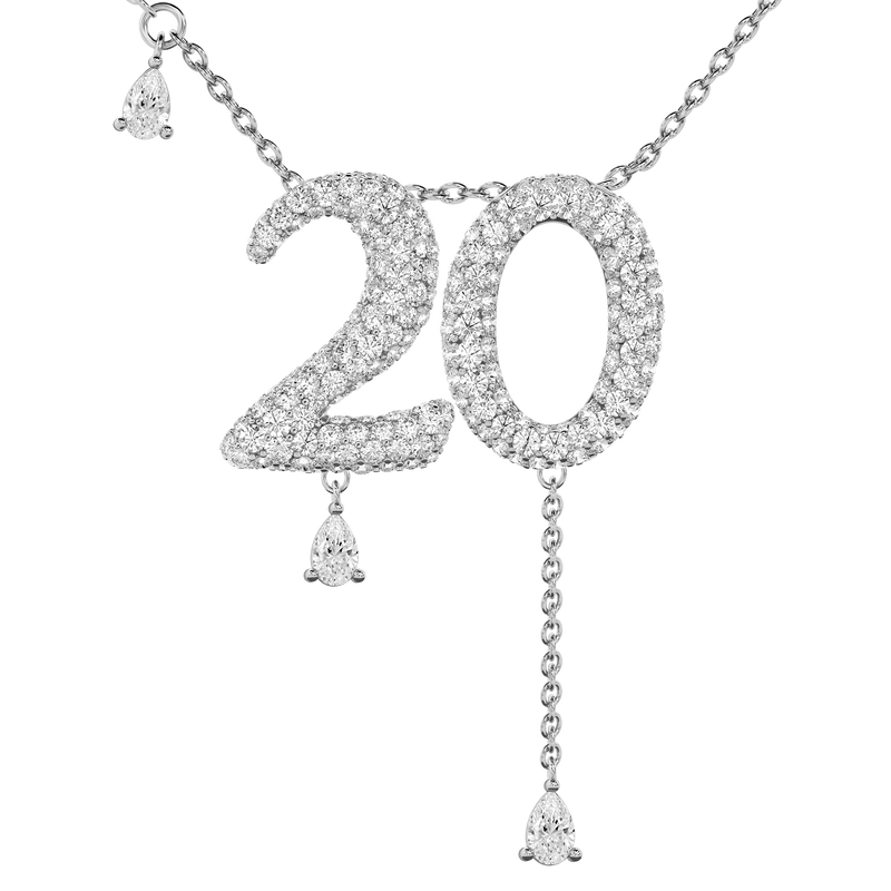 20 Pavé Diamond Numerology Necklace White Gold 20mm by Logan Hollowell Jewelry