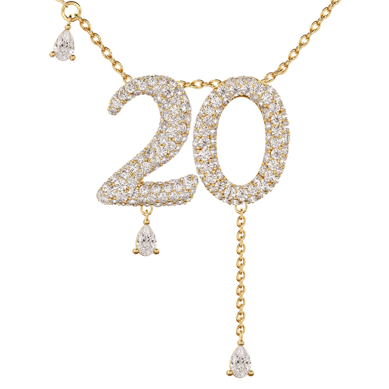 20 Pavé Diamond Numerology Necklace Yellow Gold 20mm by Logan Hollowell Jewelry