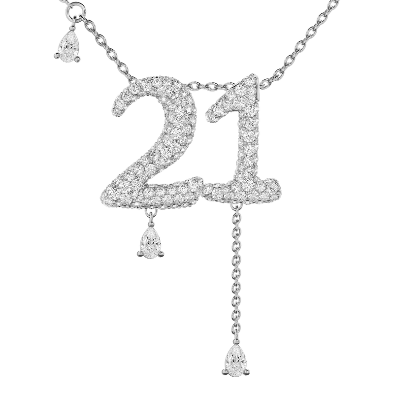 21 Pavé Diamond Numerology Necklace White Gold 20mm by Logan Hollowell Jewelry