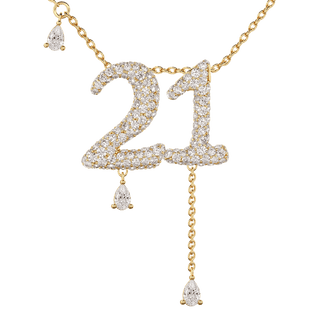21 Pavé Diamond Numerology Necklace Yellow Gold 20mm by Logan Hollowell Jewelry