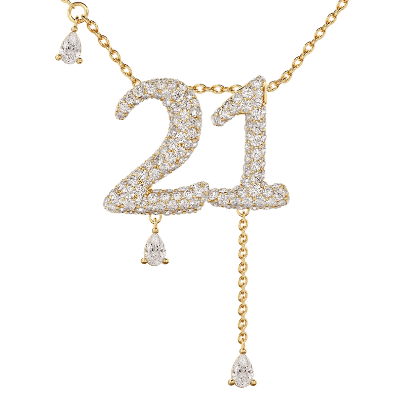 21 Pavé Diamond Numerology Necklace Yellow Gold 20mm by Logan Hollowell Jewelry