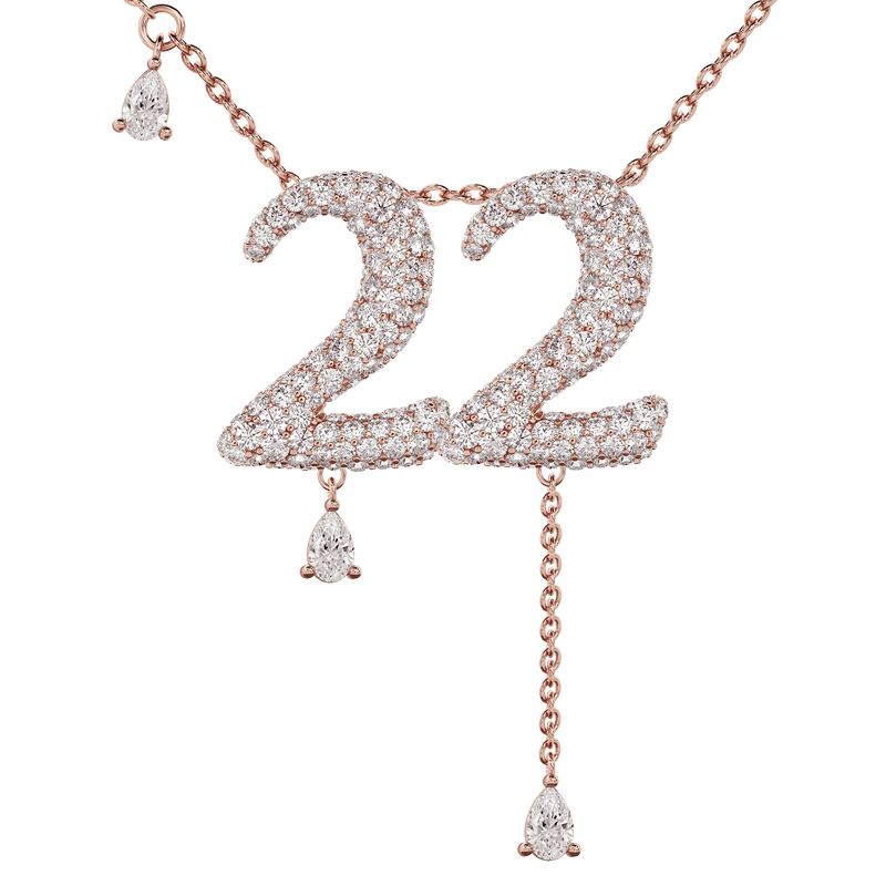 22 Pavé Diamond Numerology Necklace Rose Gold 20mm by Logan Hollowell Jewelry