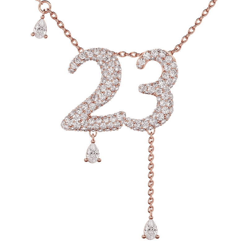23 Pavé Diamond Numerology Necklace Rose Gold 20mm by Logan Hollowell Jewelry
