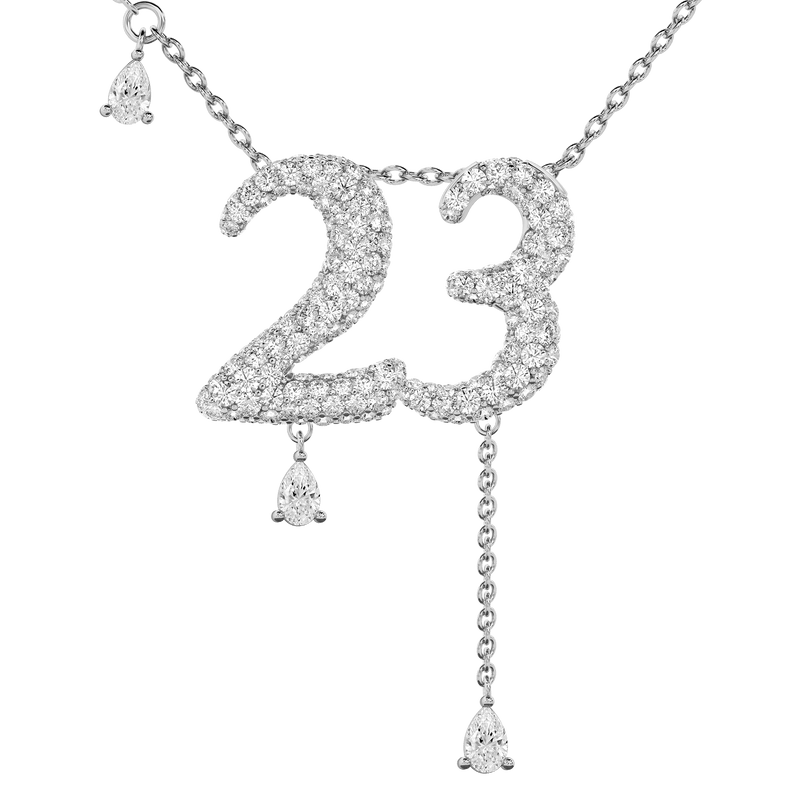 23 Pavé Diamond Numerology Necklace White Gold 20mm by Logan Hollowell Jewelry