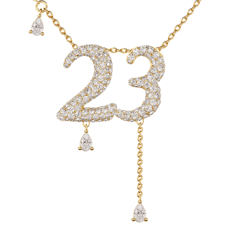 23 Pavé Diamond Numerology Necklace Yellow Gold 20mm by Logan Hollowell Jewelry