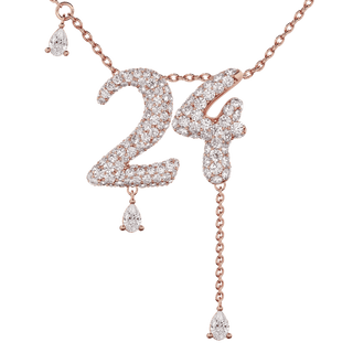 24 Pavé Diamond Numerology Necklace Rose Gold 20mm by Logan Hollowell Jewelry