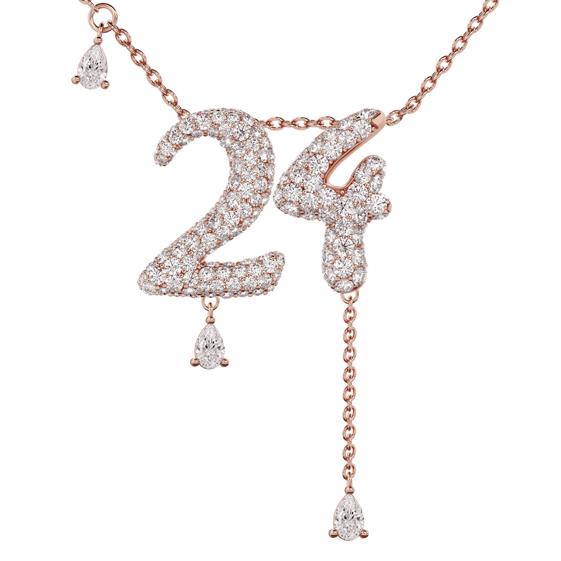24 Pavé Diamond Numerology Necklace Rose Gold 20mm by Logan Hollowell Jewelry