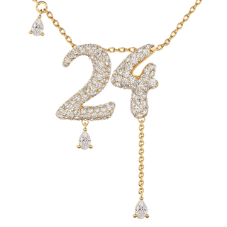 24 Pavé Diamond Numerology Necklace Yellow Gold 20mm by Logan Hollowell Jewelry