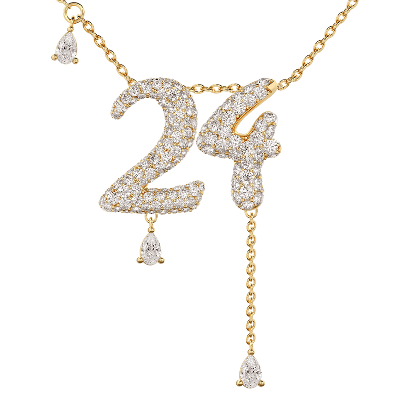 24 Pavé Diamond Numerology Necklace Yellow Gold 20mm by Logan Hollowell Jewelry