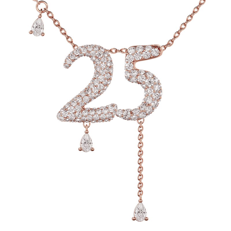 25 Pavé Diamond Numerology Necklace Rose Gold 20mm by Logan Hollowell Jewelry