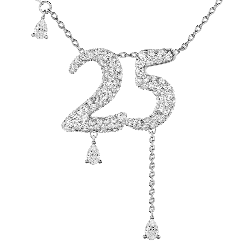 25 Pavé Diamond Numerology Necklace White Gold 20mm by Logan Hollowell Jewelry