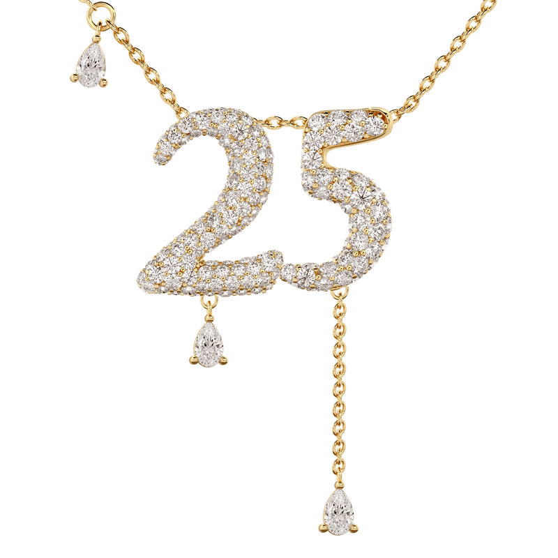 25 Pavé Diamond Numerology Necklace Yellow Gold 20mm by Logan Hollowell Jewelry