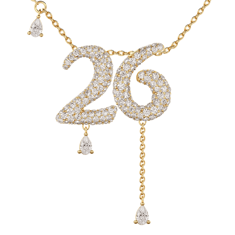 26 Pavé Diamond Numerology Necklace Yellow Gold 20mm by Logan Hollowell Jewelry