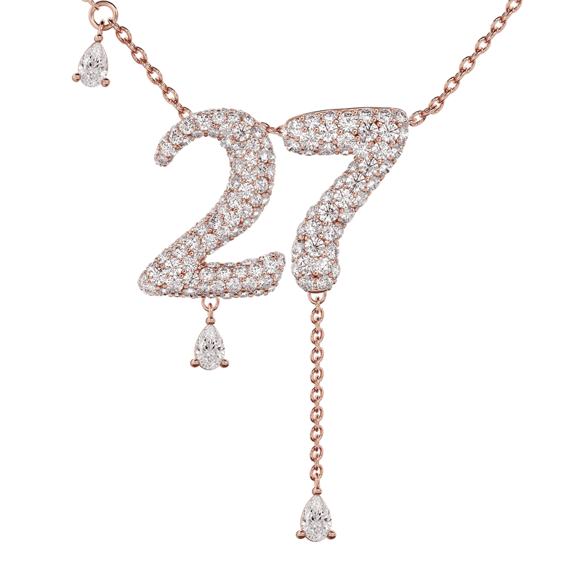 27 Pavé Diamond Numerology Necklace Rose Gold 20mm by Logan Hollowell Jewelry