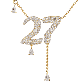 27 Pavé Diamond Numerology Necklace Yellow Gold 20mm by Logan Hollowell Jewelry