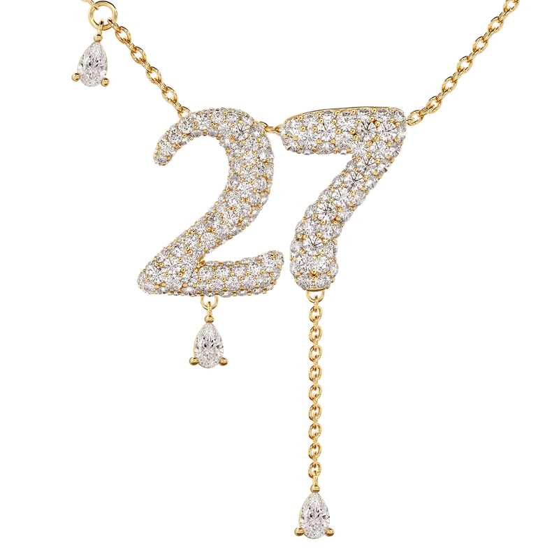 27 Pavé Diamond Numerology Necklace Yellow Gold 20mm by Logan Hollowell Jewelry