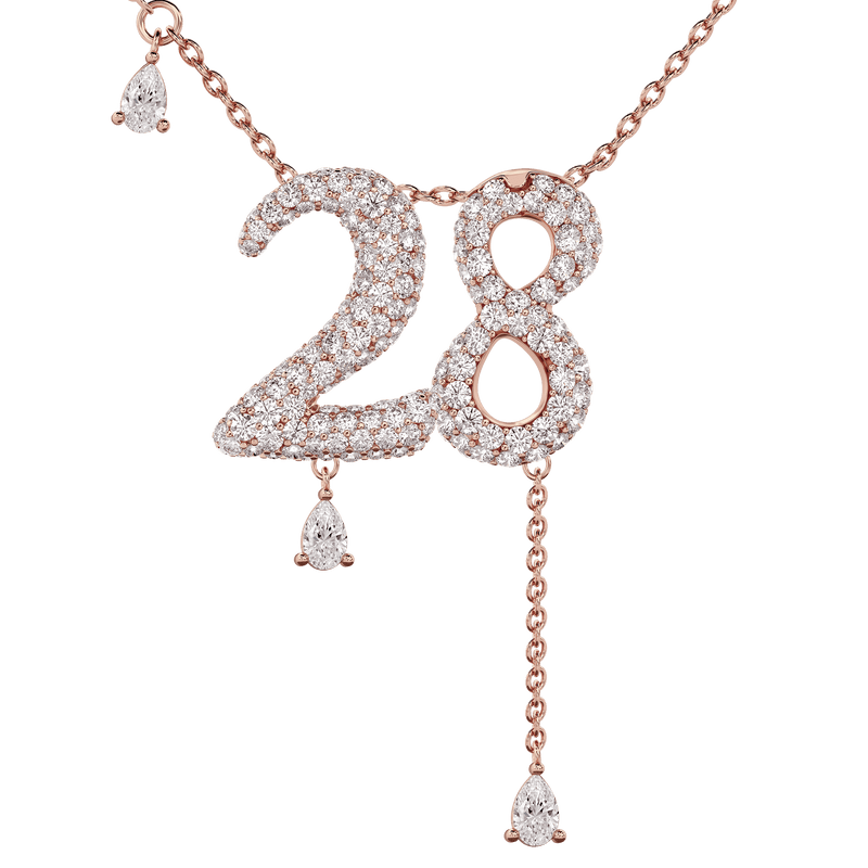 28 Pavé Diamond Numerology Necklace Rose Gold 20mm by Logan Hollowell Jewelry