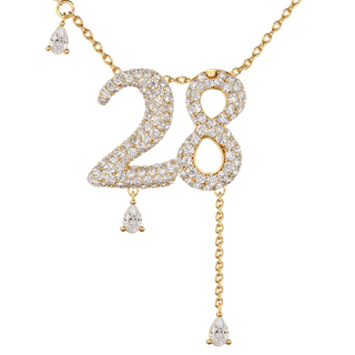 28 Pavé Diamond Numerology Necklace Yellow Gold 20mm by Logan Hollowell Jewelry