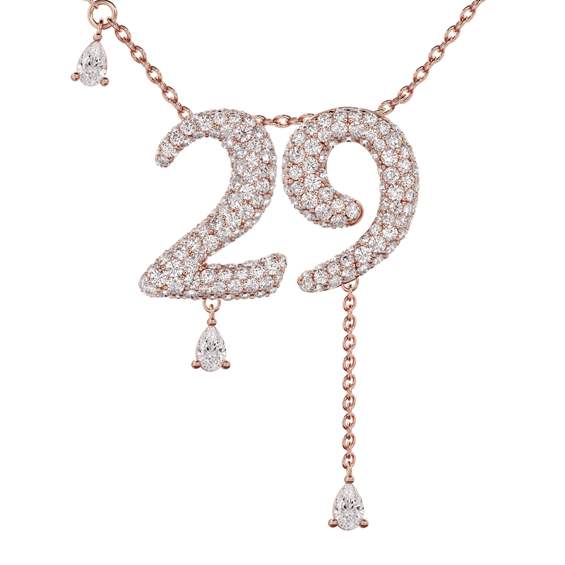29 Pavé Diamond Numerology Necklace Rose Gold 20mm by Logan Hollowell Jewelry