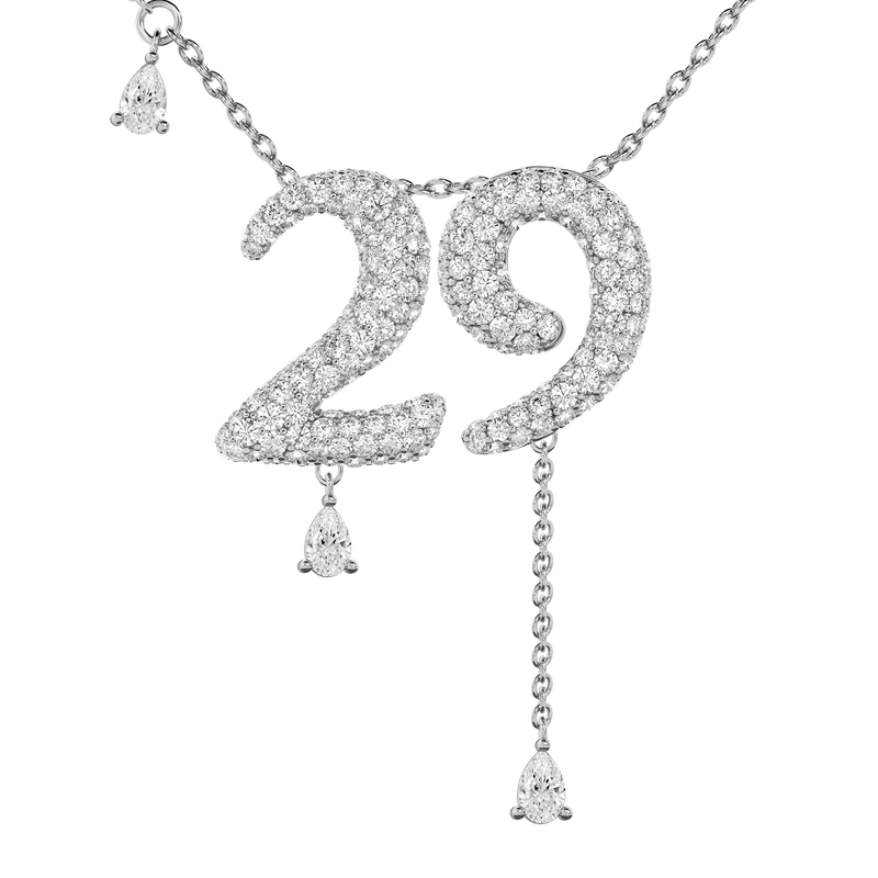 29 Pavé Diamond Numerology Necklace White Gold 20mm by Logan Hollowell Jewelry
