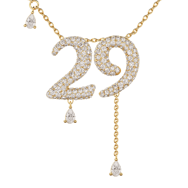 29 Pavé Diamond Numerology Necklace Yellow Gold 20mm by Logan Hollowell Jewelry