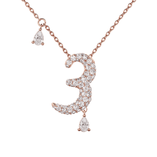3 Pavé Diamond Numerology Necklace Rose Gold 20mm by Logan Hollowell Jewelry