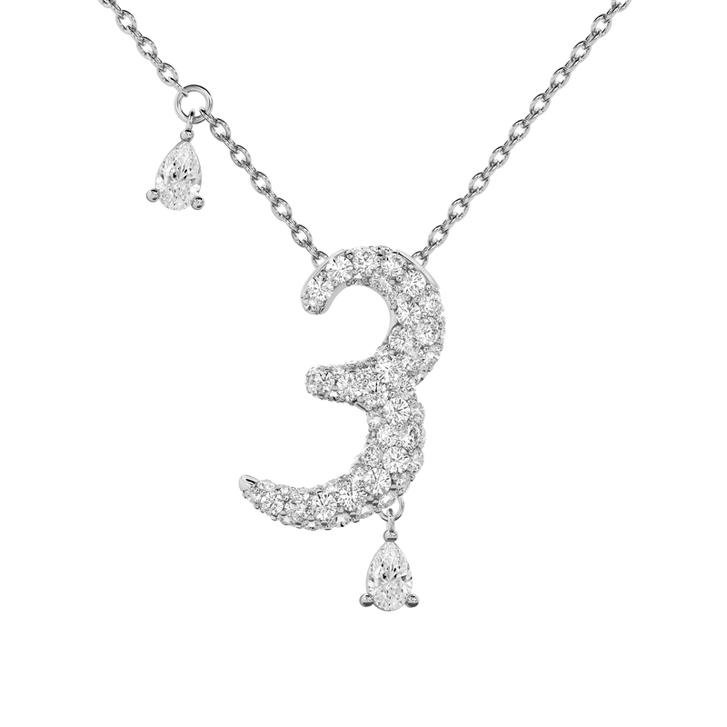 3 Pavé Diamond Numerology Necklace White Gold 20mm by Logan Hollowell Jewelry