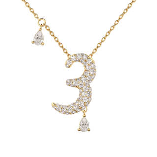 3 Pavé Diamond Numerology Necklace Yellow Gold 20mm by Logan Hollowell Jewelry