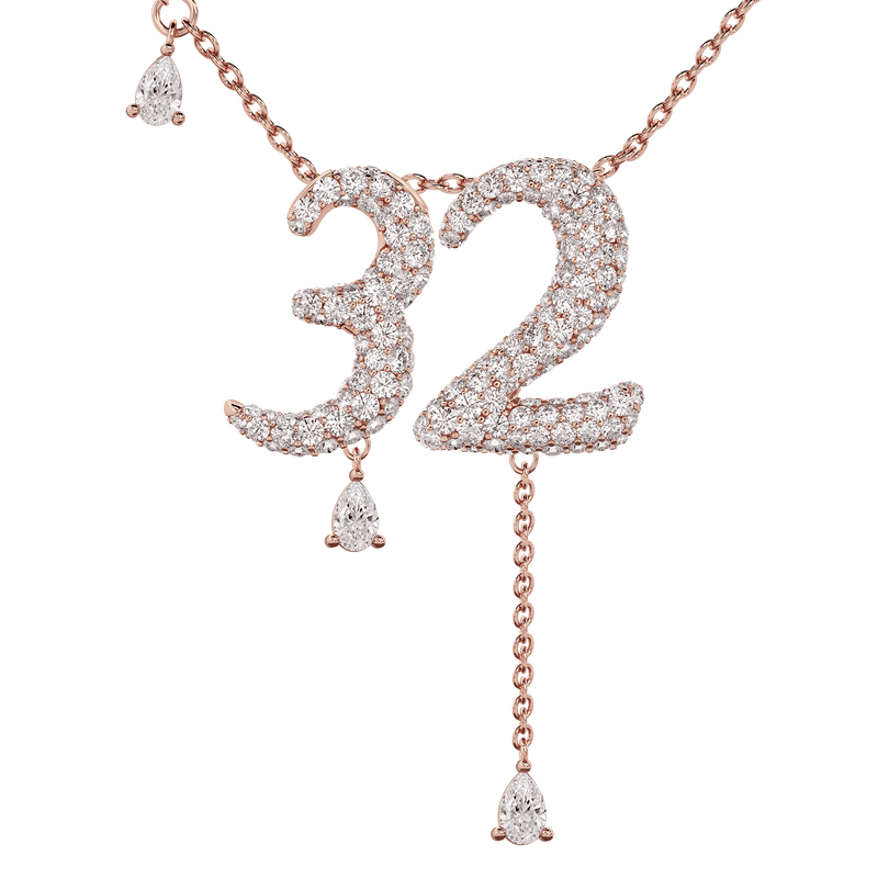 32 Pavé Diamond Numerology Necklace Rose Gold 20mm by Logan Hollowell Jewelry