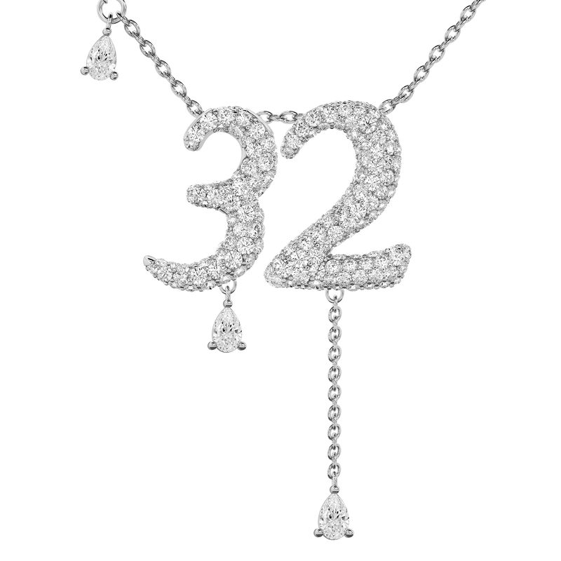 32 Pavé Diamond Numerology Necklace White Gold 20mm by Logan Hollowell Jewelry
